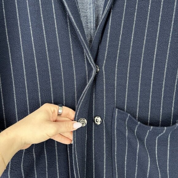 Harlyn Anthro Womens Jacket Extra Small Blue Pinstripe Longline Blazer Cardigan - Picture 10 of 16